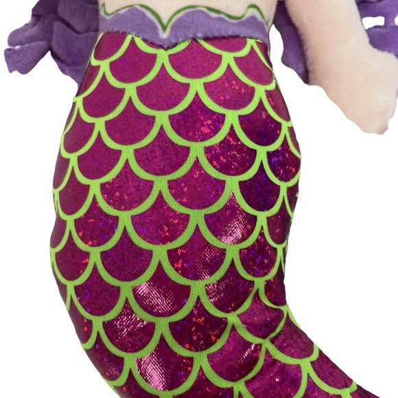 Linzy Toys Mermaid Plush Doll 14” Purple Hair Green Bikini Shells Pink Tail - Picture 5 of 15